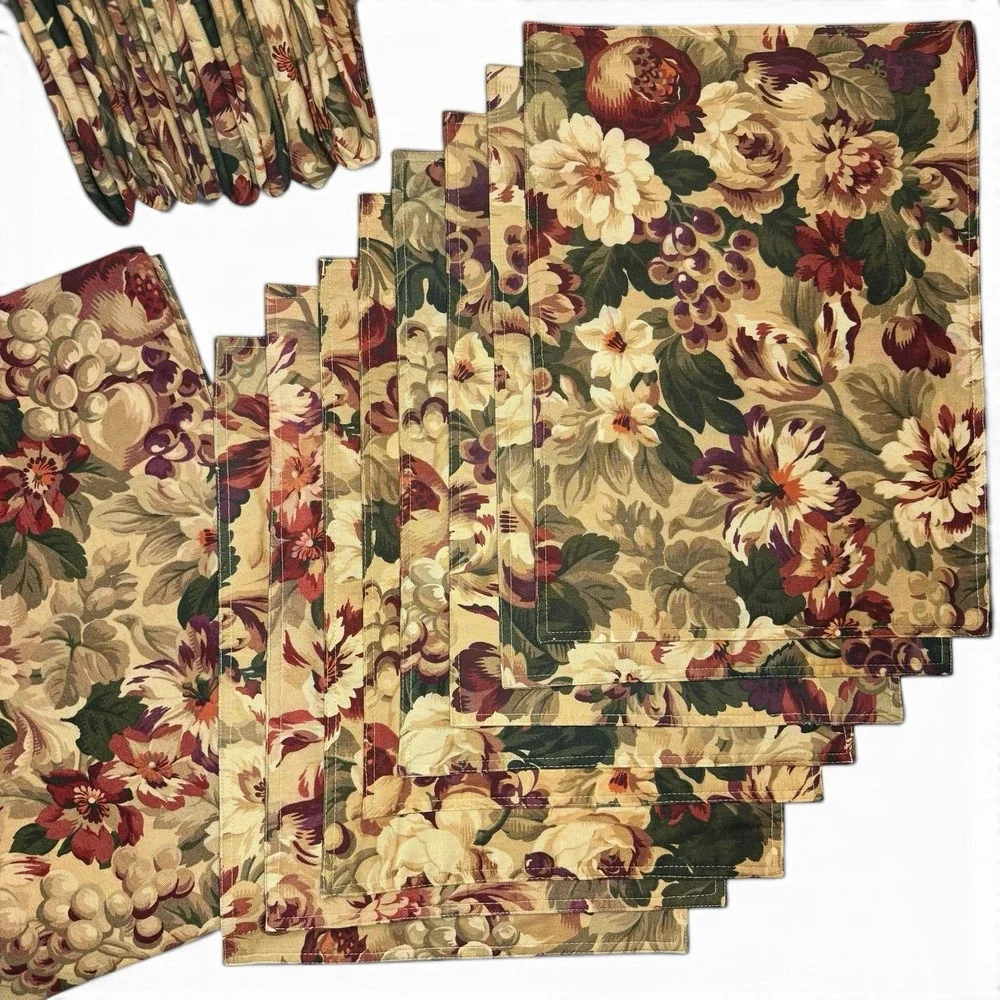 Vintage LRL Ralph Lauren Cliffwoods Tablecloth Napkins Placemats Floral Fruit